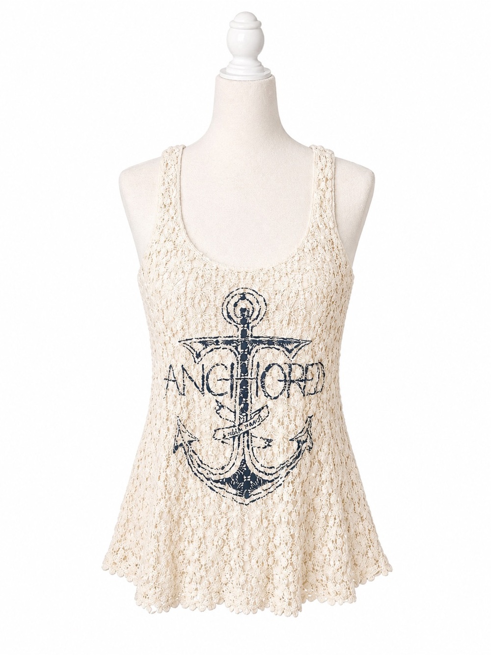 Y2K Judith March Lace Anchor Tank | Boho Crochet Racerback Top Small